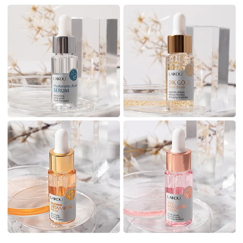 LAIKOU Hyaluronic Acid Essence Facial Serum 24k GOLD Vitamin C Face Care Japan Sakura Moisturing Rose Essence Face SkinCare 17ml