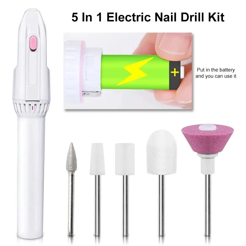 5 In 1 MINI Electric Nail Drill Kit Manicure Pedicure Grinding Polishing Nail