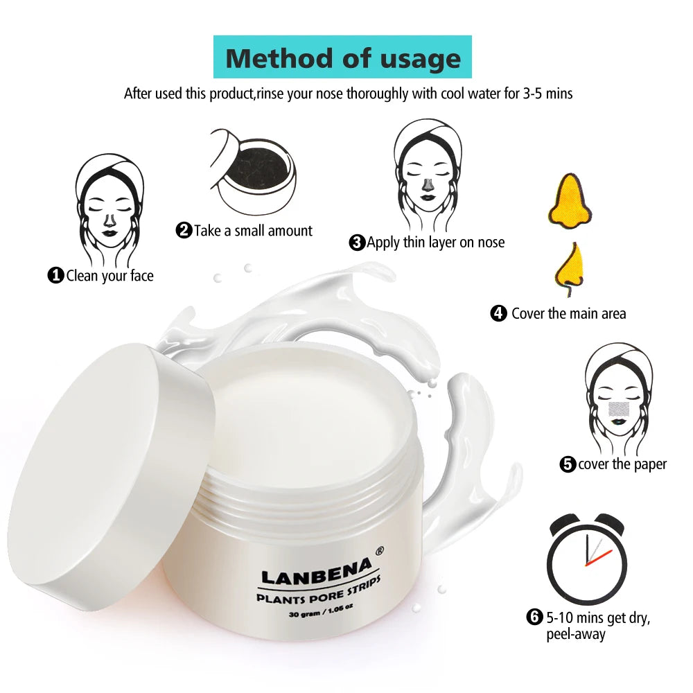 LANBENA Blackhead Remover Nose Mask Pore Strip Black Mask Peeling Acne Treatment Deep Cleansing Face Mask Oil Control Skin Care