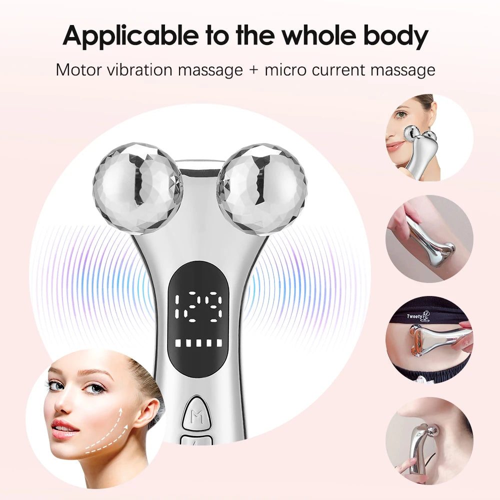 4D Roller Facial Massager EMS Face Lift Device V-Face Slimmer Skin