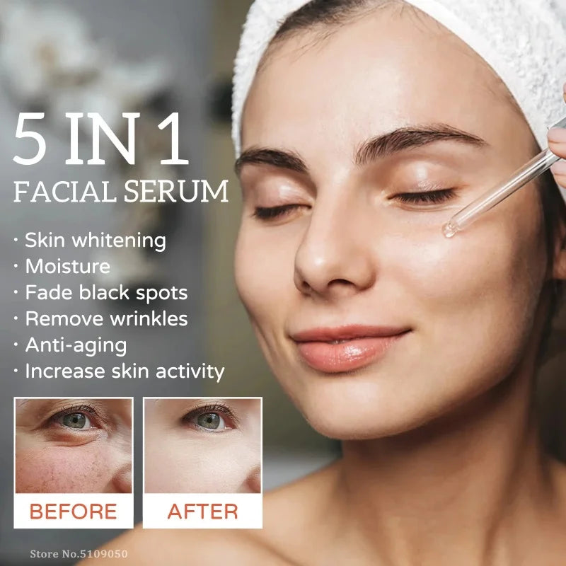 5 In 1 Face Serum Hyaluronic Acid Anti Wrinkle Aging Moisturizing Whitening  Vitamin C Fade Spots Shrink Pores Skin Care Produce